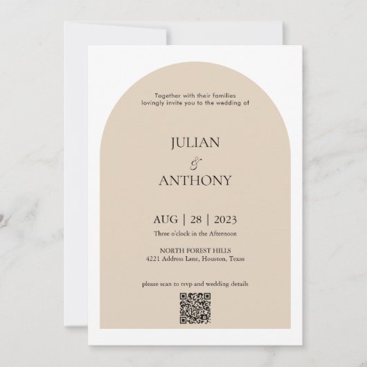 Invitation Mariage de code QR simple Arch Photo (Devant)