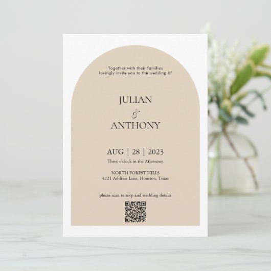 Invitation Mariage de code QR simple Arch Photo (Debout devant)