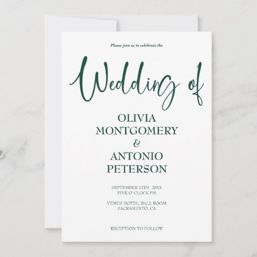 Invitation Mariage de code QR simple et vert (Devant)