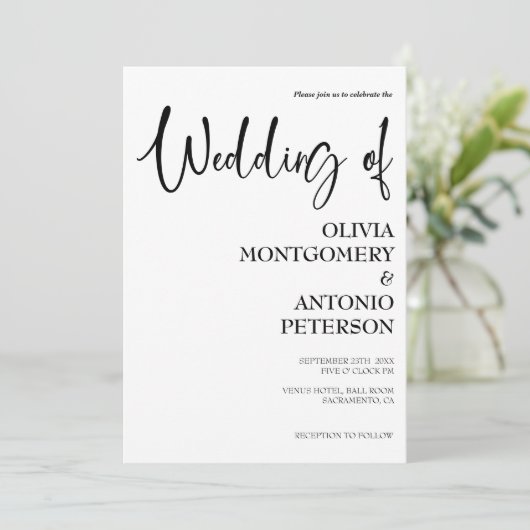 Invitation Mariage de code QR simple moderne noir et blanc (Debout devant)