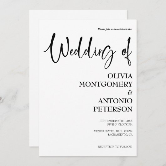 Invitation Mariage de code QR simple moderne noir et blanc (Devant / Derrière)