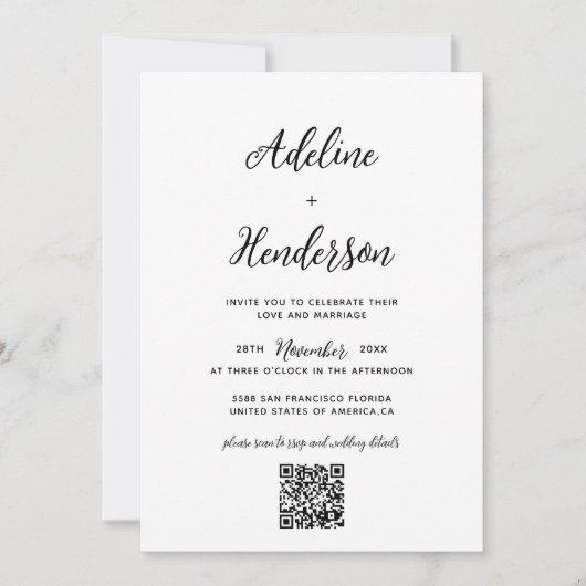 Invitation Mariage de code QR simple Script classique (Devant)