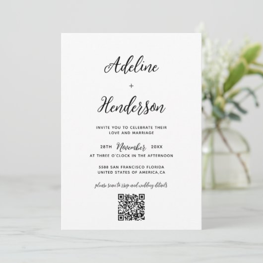 Invitation Mariage de code QR simple Script classique (Debout devant)