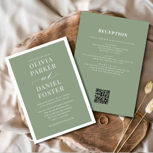 Invitation Mariage de code QR tout-en-un-Sage vert classique