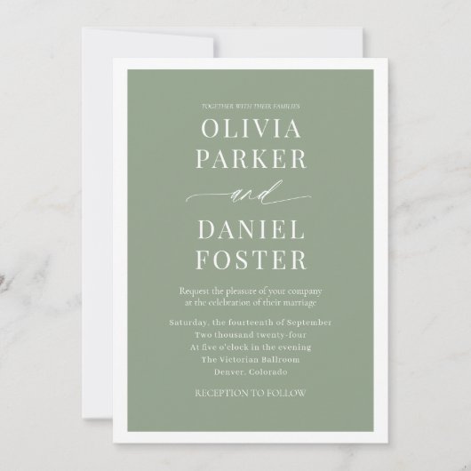 Invitation Mariage de code QR tout-en-un-Sage vert classique (Devant)