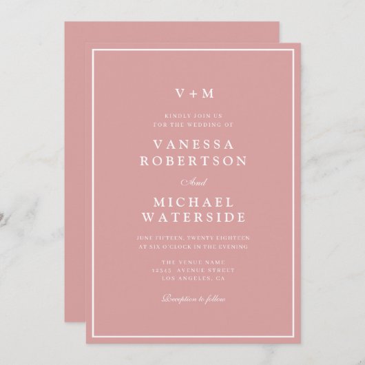 Invitation Mariage de code QR unique de rose poussiéreux de b (Devant / Derrière)