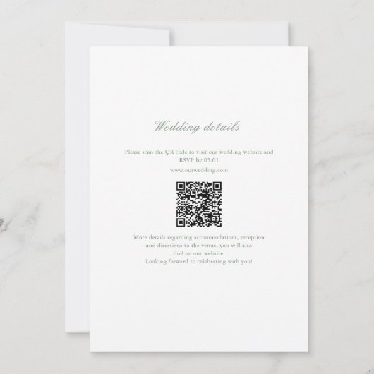 Invitation Mariage de code QR vert de la tige de monogramme f (Dos)