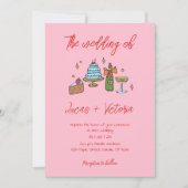 Invitation Mariage de code QR Whimsical retro rose main (Devant)