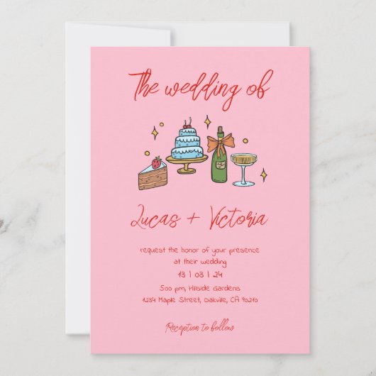 Invitation Mariage de code QR Whimsical retro rose main (Devant)