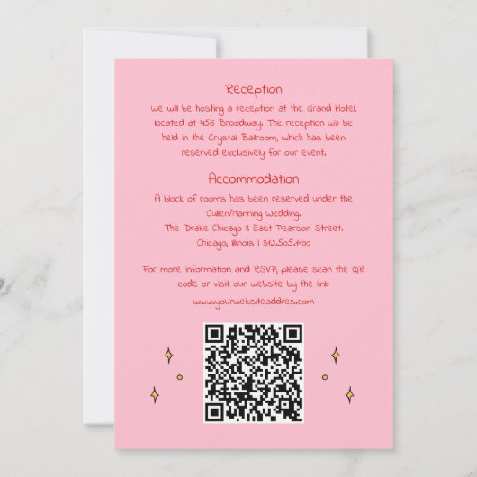 Invitation Mariage de code QR Whimsical retro rose main (Dos)