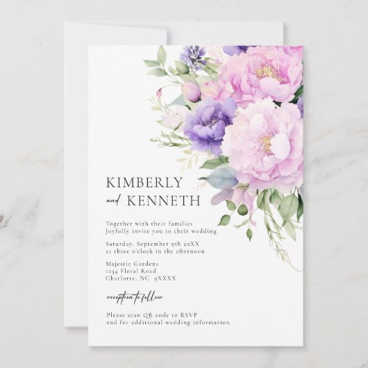 Invitation Mariage de code RSVP QR Pink Lavender (Devant)