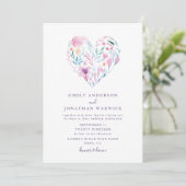 Invitation Mariage de coeur botanique de fleurs d'aquarelle (Debout devant)