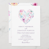 Invitation Mariage de coeur botanique de fleurs d'aquarelle (Devant / Derrière)