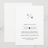 Invitation Mariage de coeur d'amour initial moderne et minima (Devant / Derrière)