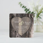 Invitation Mariage de coeur d'écorce rustique en bois (Debout devant)
