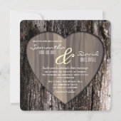 Invitation Mariage de coeur d'écorce rustique en bois (Devant)
