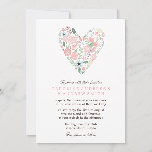 Invitation Mariage de coeur floral moderne (Devant)