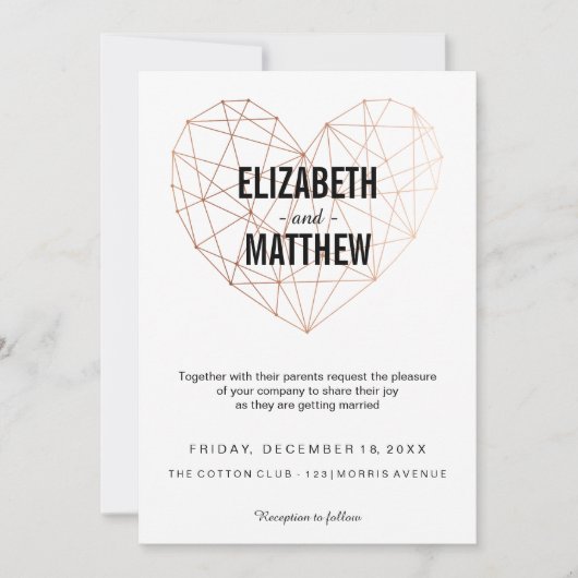 Invitation Mariage de coeur géométrique rose moderne (Devant)