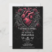 Invitation Mariage de coeur gothique noir et rouge (Devant)