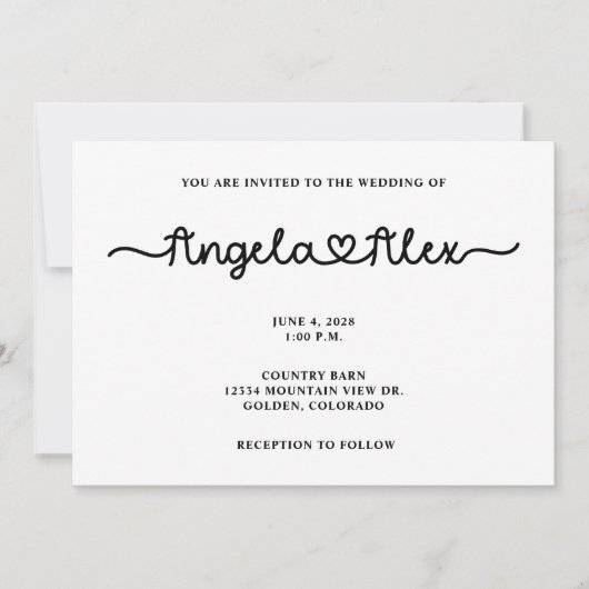 Invitation Mariage de coeur mignon (Devant)