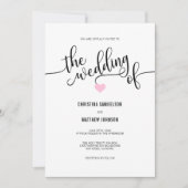 Invitation Mariage de coeur moderne noir blanc clair rose (Devant)