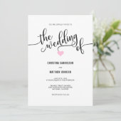 Invitation Mariage de coeur moderne noir blanc clair rose (Debout devant)
