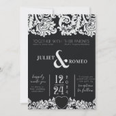 Invitation Mariage de coeur moderne noir et blanc Floral Dama (Devant)