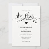 Invitation Mariage de coeur noir et blanc classique (Devant)