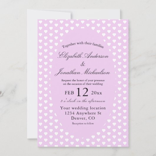 Invitation Mariage de coeur pourpre (Devant)