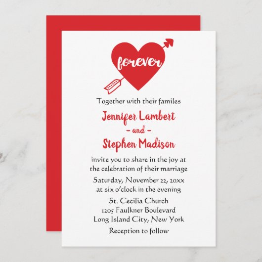 Invitation Mariage de coeur rouge noir et blanc moderne (Devant / Derrière)