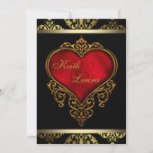 Invitation Mariage de coeur rouge noir et or (Devant)