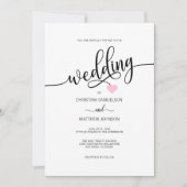 Invitation Mariage de coeur simple noir blanc rose (Devant)