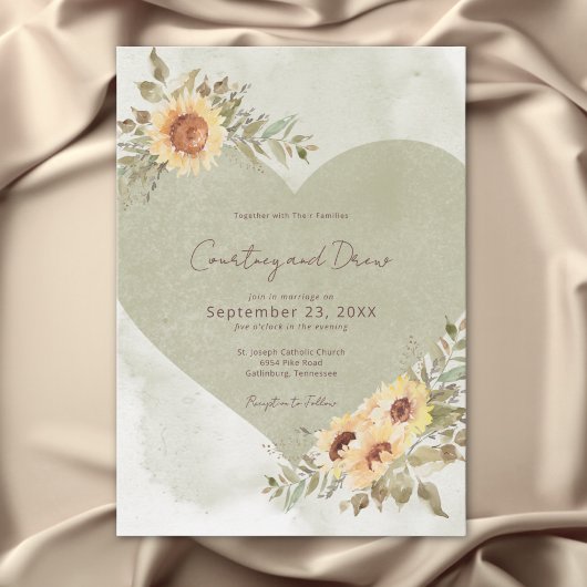Invitation Mariage de coeur Soft Sunflower Boho