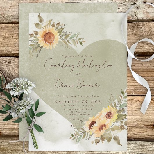 Invitation Mariage de coeur Soft Sunflower Boho