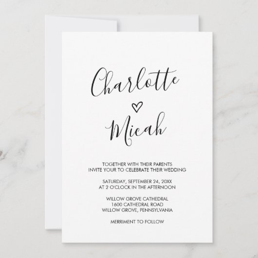 Invitation Mariage de coeur tiré à la main (Devant)