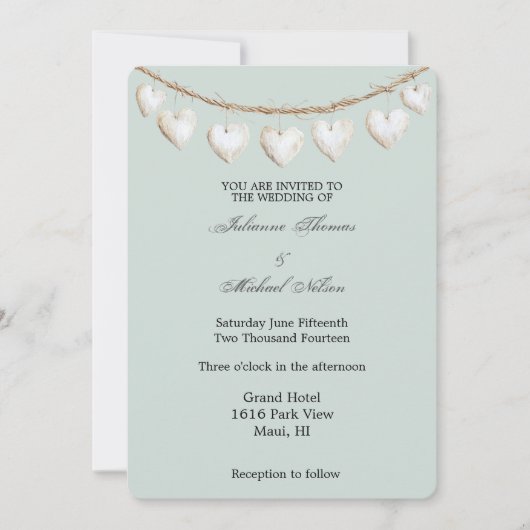 Invitation Mariage de Coeurs blancs Chic Mint Green (Devant)