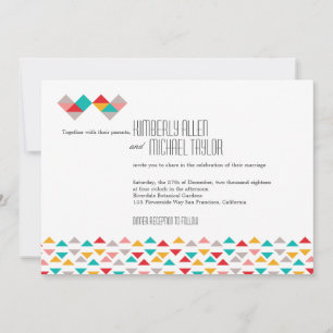 Invitation Mariage de Coeurs triangles géométriques colorés