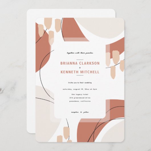 Invitation Mariage de coin arrondi Abstrait en terre cuite mo (Devant / Derrière)