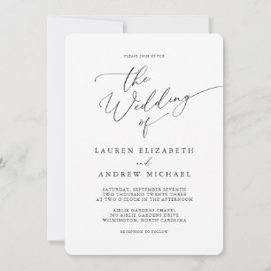 Invitation Mariage de coin arrondi minimaliste noir et blanc