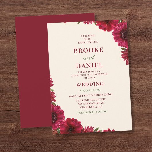 Invitation Mariage de coin de Gerbera Daisy de Bourgogne