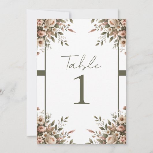 Invitation Mariage de coin floral élégant vert olive et blanc (Devant)