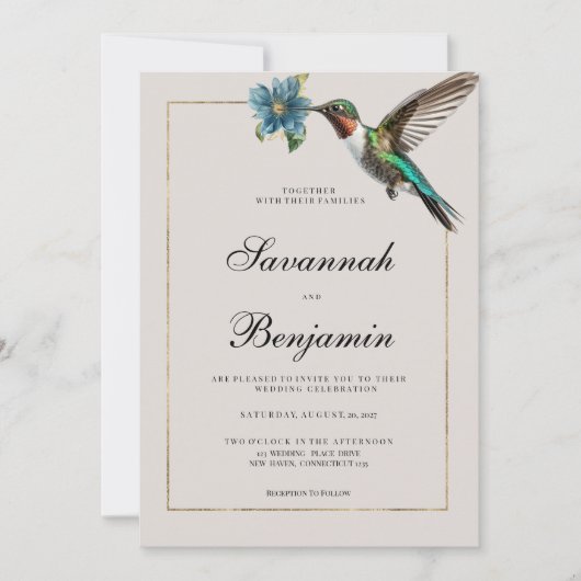 Invitation Mariage de colibri à l'ombre douce et cendrée (Devant)