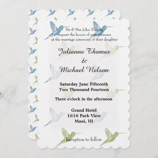 Invitation Mariage de colibris (Devant / Derrière)