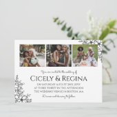 Invitation Mariage de collage de photos florales en noir blan (Debout devant)
