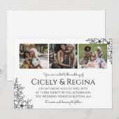 Invitation Mariage de collage de photos florales en noir blan (Devant / Derrière)