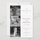 Invitation Mariage de collage photo minimal noir et blanc (Devant)