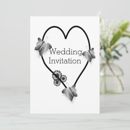 Invitation Mariage de conception cardiaque du papillon noir e (Debout devant)