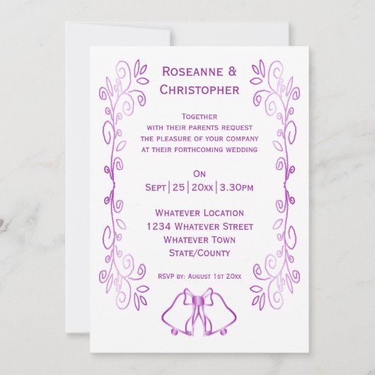 Invitation Mariage de conception de défilement de cloches vio (Devant)