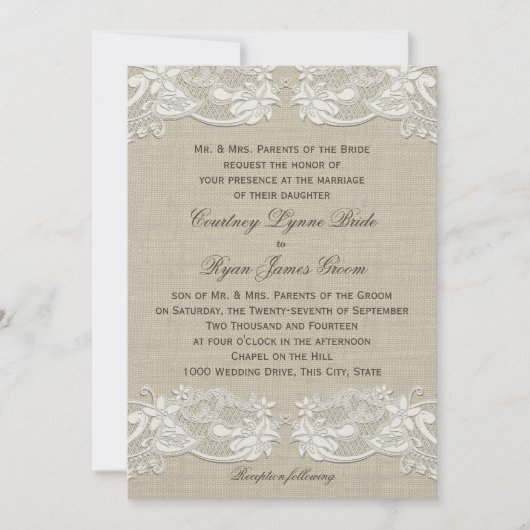 Invitation Mariage de conception de dentelle florale du pays (Devant)