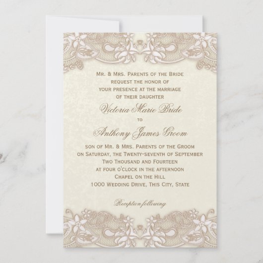 Invitation Mariage de conception de dentelle florale victorie (Devant)